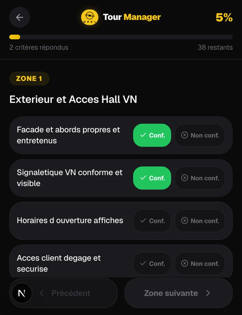 StandardCheck — Tour du Manager